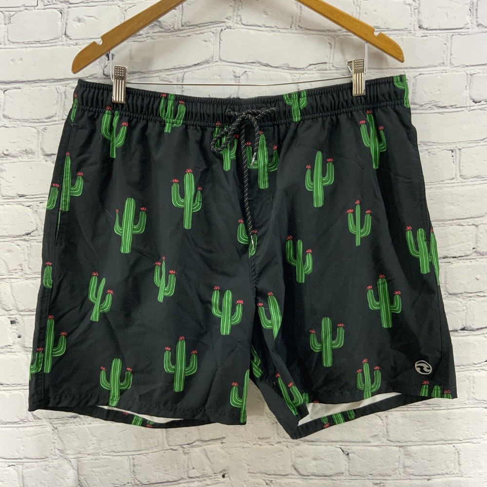 Ocean Current Swim Trunks Mens Sz‎ XXL Black Cactus Print Mesh Lining